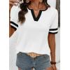 image:imageSHEWIN Womens Summer Tops Cotton V Neck Short Sleeve TShirts Colorblock Casual Tees 2026 ClothesA White