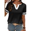 image:imageSHEWIN Womens Summer Tops Cotton V Neck Short Sleeve TShirts Colorblock Casual Tees 2026 ClothesA Black