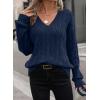 image:imageSHEWIN Womens Sweaters Casual V Neck Long Sleeve Cable Knit Crochet Sweater Spring Outfits for Women 2026Blue