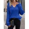 image:imageSHEWIN Womens Sweaters Casual V Neck Long Sleeve Cable Knit Crochet Sweater Spring Outfits for Women 2026Dark Blue