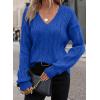 image:imageSHEWIN Womens Sweaters Casual V Neck Long Sleeve Cable Knit Crochet Sweater Spring Outfits for Women 2026Dark Blue