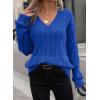 image:imageSHEWIN Womens Sweaters Casual V Neck Long Sleeve Cable Knit Crochet Sweater Spring Outfits for Women 2026Dark Blue