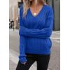 image:imageSHEWIN Womens Sweaters Casual V Neck Long Sleeve Cable Knit Crochet Sweater Spring Outfits for Women 2026Dark Blue