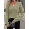 image:imageSHEWIN Womens Sweaters Casual V Neck Long Sleeve Cable Knit Crochet Sweater Spring Outfits for Women 2026Grass Green