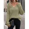 image:imageSHEWIN Womens Sweaters Casual V Neck Long Sleeve Cable Knit Crochet Sweater Spring Outfits for Women 2026Grass Green