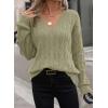 image:imageSHEWIN Womens Sweaters Casual V Neck Long Sleeve Cable Knit Crochet Sweater Spring Outfits for Women 2026Grass Green