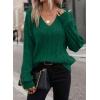 image:imageSHEWIN Womens Sweaters Casual V Neck Long Sleeve Cable Knit Crochet Sweater Spring Outfits for Women 2026Green