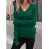 image:imageSHEWIN Womens Sweaters Casual V Neck Long Sleeve Cable Knit Crochet Sweater Spring Outfits for Women 2026Green