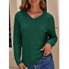 image:imageSHEWIN Womens Sweaters Casual V Neck Long Sleeve Cable Knit Crochet Sweater Spring Outfits for Women 2026Green