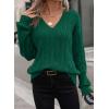 image:imageSHEWIN Womens Sweaters Casual V Neck Long Sleeve Cable Knit Crochet Sweater Spring Outfits for Women 2026Green