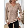 image:imageSHEWIN Womens Sweaters Casual V Neck Long Sleeve Cable Knit Crochet Sweater Spring Outfits for Women 2026Khaki