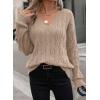 image:imageSHEWIN Womens Sweaters Casual V Neck Long Sleeve Cable Knit Crochet Sweater Spring Outfits for Women 2026Khaki