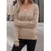 image:imageSHEWIN Womens Sweaters Casual V Neck Long Sleeve Cable Knit Crochet Sweater Spring Outfits for Women 2026Khaki