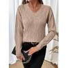 image:imageSHEWIN Womens Sweaters Casual V Neck Long Sleeve Cable Knit Crochet Sweater Spring Outfits for Women 2026Khaki