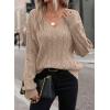 image:imageSHEWIN Womens Sweaters Casual V Neck Long Sleeve Cable Knit Crochet Sweater Spring Outfits for Women 2026Khaki