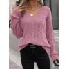 image:imageSHEWIN Womens Sweaters Casual V Neck Long Sleeve Cable Knit Crochet Sweater Spring Outfits for Women 2026Pink