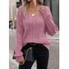 image:imageSHEWIN Womens Sweaters Casual V Neck Long Sleeve Cable Knit Crochet Sweater Spring Outfits for Women 2026Pink