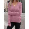 image:imageSHEWIN Womens Sweaters Casual V Neck Long Sleeve Cable Knit Crochet Sweater Spring Outfits for Women 2026Pink