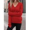 image:imageSHEWIN Womens Sweaters Casual V Neck Long Sleeve Cable Knit Crochet Sweater Spring Outfits for Women 2026Red