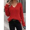image:imageSHEWIN Womens Sweaters Casual V Neck Long Sleeve Cable Knit Crochet Sweater Spring Outfits for Women 2026Red