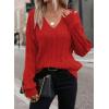 image:imageSHEWIN Womens Sweaters Casual V Neck Long Sleeve Cable Knit Crochet Sweater Spring Outfits for Women 2026Red