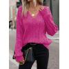 image:imageSHEWIN Womens Sweaters Casual V Neck Long Sleeve Cable Knit Crochet Sweater Spring Outfits for Women 2026Rose Red