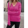 image:imageSHEWIN Womens Sweaters Casual V Neck Long Sleeve Cable Knit Crochet Sweater Spring Outfits for Women 2026Rose Red