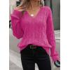 image:imageSHEWIN Womens Sweaters Casual V Neck Long Sleeve Cable Knit Crochet Sweater Spring Outfits for Women 2026Rose Red