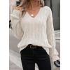 image:imageSHEWIN Womens Sweaters Casual V Neck Long Sleeve Cable Knit Crochet Sweater Spring Outfits for Women 2026White