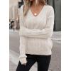 image:imageSHEWIN Womens Sweaters Casual V Neck Long Sleeve Cable Knit Crochet Sweater Spring Outfits for Women 2026White