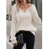 image:imageSHEWIN Womens Sweaters Casual V Neck Long Sleeve Cable Knit Crochet Sweater Spring Outfits for Women 2026White