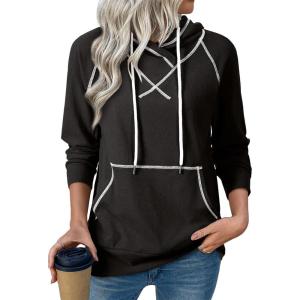image:imageSHEWIN Womens Hoodies Drawstring Hooded Sweatshirt Pullover Long Sleeve Tops Womens Fall Fashion 2025Black