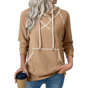 image:imageSHEWIN Womens Hoodies Drawstring Hooded Sweatshirt Pullover Long Sleeve Tops Womens Fall Fashion 2025Camel