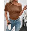 image:imageSHEWIN Going Out Tops for Women Sexy Short Sleeve Off Shoulder Top Pullover Womens Summer Tops 2026Chestnut