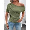image:imageSHEWIN Going Out Tops for Women Sexy Short Sleeve Off Shoulder Top Pullover Womens Summer Tops 2026Moss Green