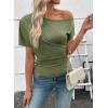 image:imageSHEWIN Going Out Tops for Women Sexy Short Sleeve Off Shoulder Top Pullover Womens Summer Tops 2026Moss Green