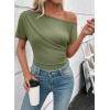image:imageSHEWIN Going Out Tops for Women Sexy Short Sleeve Off Shoulder Top Pullover Womens Summer Tops 2026Moss Green