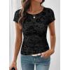 image:imageSHEWIN Shirts for Women Crew Neck Floral Short Sleeve Blouses Floral Mesh Top Summer Tops for Women 2026Blackrun Small order One Size Up