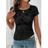 image:imageSHEWIN Shirts for Women Crew Neck Floral Short Sleeve Blouses Floral Mesh Top Summer Tops for Women 2026Blackrun Small order One Size Up