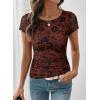 image:imageSHEWIN Shirts for Women Crew Neck Floral Short Sleeve Blouses Floral Mesh Top Summer Tops for Women 2026Brownrun Small order One Size Up