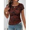 image:imageSHEWIN Shirts for Women Crew Neck Floral Short Sleeve Blouses Floral Mesh Top Summer Tops for Women 2026Brownrun Small order One Size Up