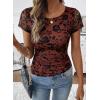 image:imageSHEWIN Shirts for Women Crew Neck Floral Short Sleeve Blouses Floral Mesh Top Summer Tops for Women 2026Brownrun Small order One Size Up