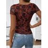 image:imageSHEWIN Shirts for Women Crew Neck Floral Short Sleeve Blouses Floral Mesh Top Summer Tops for Women 2026Brownrun Small order One Size Up