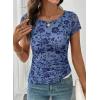 image:imageSHEWIN Shirts for Women Crew Neck Floral Short Sleeve Blouses Floral Mesh Top Summer Tops for Women 2026Sky Bluerun Small order One Size Up
