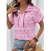 image:imageSHEWIN Women Boho Woven NonStretch Shirts Summer Half Zip Tops Business Casual 2026Hot Pink