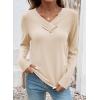 image:imageSHEWIN Women Long Sleeve Lightweight Tunic Tops Casual V Neck Pleated Button Warm Tee Shirts 2026Beige