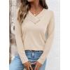 image:imageSHEWIN Women Long Sleeve Lightweight Tunic Tops Casual V Neck Pleated Button Warm Tee Shirts 2026Beige