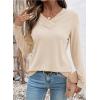 image:imageSHEWIN Women Long Sleeve Lightweight Tunic Tops Casual V Neck Pleated Button Warm Tee Shirts 2026Beige