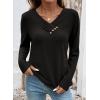 image:imageSHEWIN Women Long Sleeve Lightweight Tunic Tops Casual V Neck Pleated Button Warm Tee Shirts 2026Black
