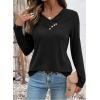 image:imageSHEWIN Women Long Sleeve Lightweight Tunic Tops Casual V Neck Pleated Button Warm Tee Shirts 2026Black